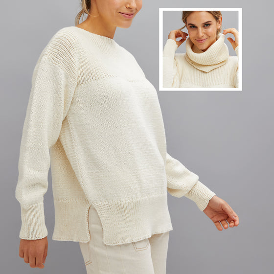 boat neck sweater with removable cowl